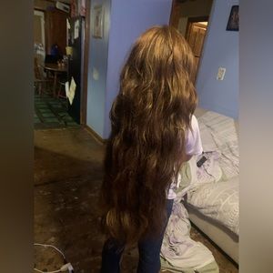 32 inch brown human blend wig